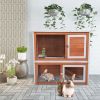 2-Tier Wood Rabbit Hutch, Outdoor Bunny Cage for Small Animals, Wooden Enclosure for Multiple Pets, Orange