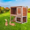 2-Tier Wood Rabbit Hutch, Outdoor Bunny Cage for Small Animals, Wooden Enclosure for Multiple Pets, Orange